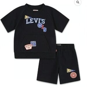 Levi's Kids Black Short Sleeve T Shirt and Shorts Set Patches Size 3T / #2688